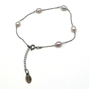 Laila Rowe Dainty Light Pink Faux Pearl Silver Tone Chain Bracelet 8.5”